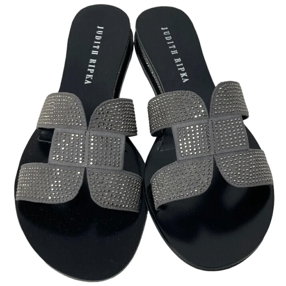 NEW Judith Ripka Sloane Slide Sandals Women's Size 6 M Embellished Gray